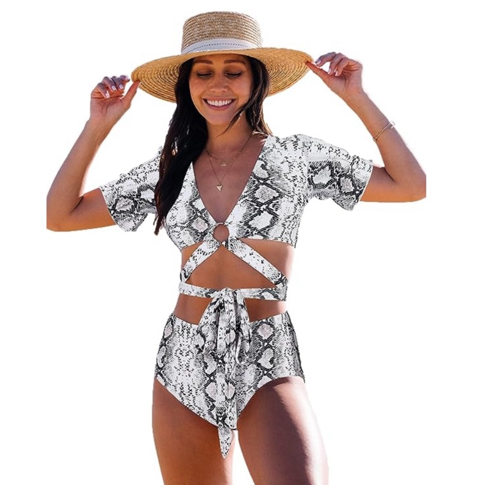 NWT| High Waisted 2 Pieces Snake Print Bikini Suit - Picture 2 of 10